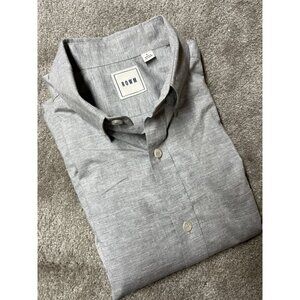 Rowm Mens  Grey White Long Sleeve Button-Up Shirt Large